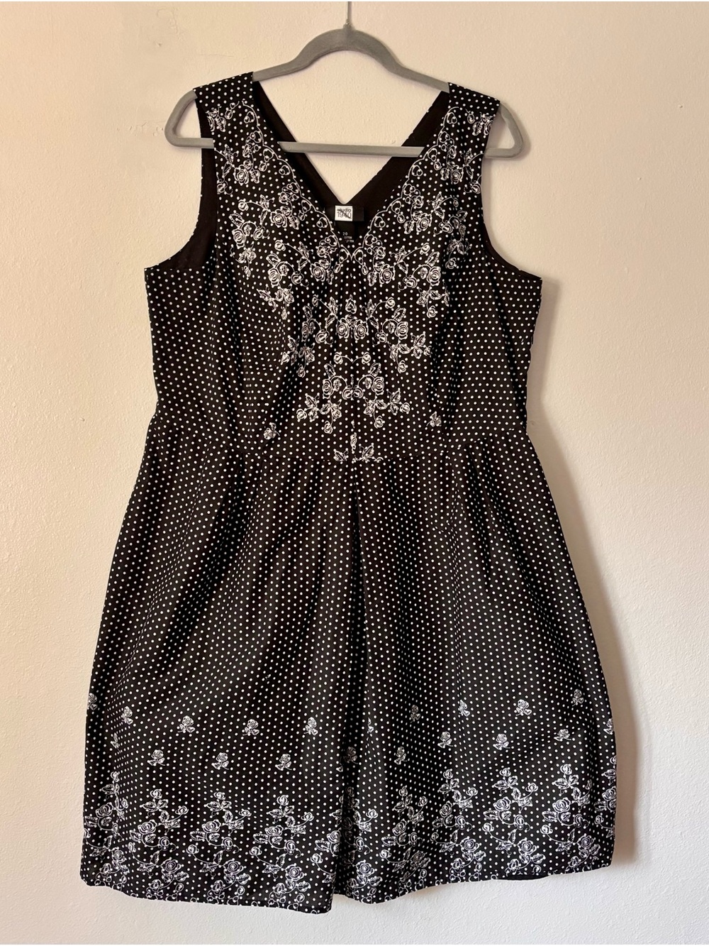 Women’s Studio 1940 Black White Polka Dot Floral  Cotton A-Line Dress size 20
